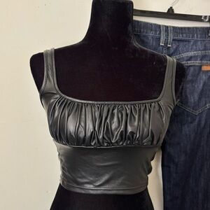 Skylar + Madison Black Faux Leather Ruched Tank Top Medium